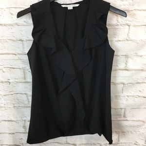 Diane Von Furstenberg DVF Black Ruffle Neck size 4